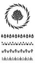 Set of floral vector borders with flower motif in scandi wreath. Organic folk art logo group in decorative linoleum