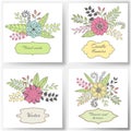 Set of floral vector cards with colorful flowers, leaves Royalty Free Stock Photo