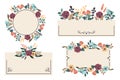 Set of floral vintage frames. Hand draw Templates of frame border with Autumn flowers, blooming wildflowers wreath. Vector flat Royalty Free Stock Photo