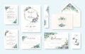 Set of floral wedding invitation card, invite, RSVP, Details, Thank you, Table number, Menu, envelope address template. Succulent Royalty Free Stock Photo