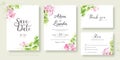Set of floral wedding Invitation card, save the date, thank you, rsvp template. Hydrangea, pink flower and greenery. watercolour Royalty Free Stock Photo