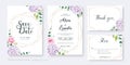 Set of floral wedding Invitation card, save the date, thank you, rsvp template. Vector. Hydrangea flower, Pink rose with greenery. Royalty Free Stock Photo