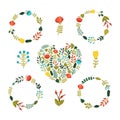 Set of Floral wreath with cute colorful flowers