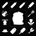 Set of Flour, Glass, Ice cream, Honey, Pancakes, Butcher, Scale, Spatula, Teapot, editable icon pack