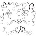 Set of flourish calligraphy vintage hearts. Illustration vector hand drawn EPS 10