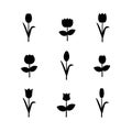 Set of flower icons. Side view floret silhouettes