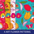 Set of flower patterns with tulips