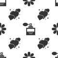 Set Flower, Perfume and Heart on seamless pattern. Vector Royalty Free Stock Photo