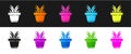 Set Flower in pot icon isolated on black and white background. Plant growing in a pot. Potted plant sign. Vector Royalty Free Stock Photo