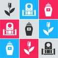 Set Flower rose, Grave with tombstone and Funeral urn icon. Vector Royalty Free Stock Photo