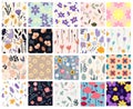 set flower seamless,floral leaf, botany, hand drawn,doodle, patterns.pattern swatches included pattern swatches