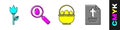 Set Flower tulip, Search and easter egg, Basket with easter eggs and Greeting card with Happy Easter icon. Vector Royalty Free Stock Photo