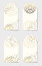 Set of flowers arranged in a shape design for Thank you tags, wedding tags, birthday tags, label, printable. Golden
