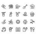 Set of flowers and gardening Related Vector Lines Icons.