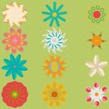 Set of flowers on green background