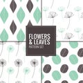 Set of flowers, leaves pattern - vector illustration