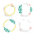 Set of flowers leaves round border frame with gold chain. Seamless wreath circle shape. Wreath floral design, text frame Royalty Free Stock Photo