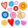 Set of flowers textile stickers. Cottons cute flowers for scrapbooking. Royalty Free Stock Photo