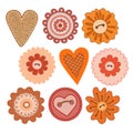 Set of flowers textile stickers. Cottons cute flowers for scrapbooking. Royalty Free Stock Photo