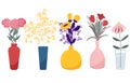 A set of flowers in a vase, roses, tulips, mimosa, daisies. The concept of spring, summer, and congratulations. Vector Royalty Free Stock Photo