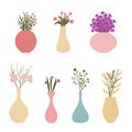 A set of flowers in vases. Vector illustration. Isolated colored elements on a white background. Flat style, hand-drawn Royalty Free Stock Photo