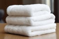 Set of fluffy clean towels available for guest use