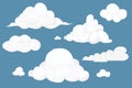 Set fluffy clouds simple cute design in cartoon style isolated on blue background. Collection weather soft object Royalty Free Stock Photo