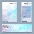 Set flyer, brochure size A4 template,banner. Molecular structure with connected lines and dots.Colorful vector covers Royalty Free Stock Photo