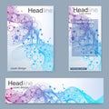 Set flyer, brochure size A4 template,banner. Molecular structure with connected lines and dots. Scientific pattern atom Royalty Free Stock Photo