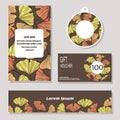 Set of flyer, card, label templates design with ginkgo biloba leaves Royalty Free Stock Photo