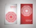 Set of flyer, cover elements of mandala pattern. Oriental motif. Hand painted texture background. Wedding invitations, cards and Royalty Free Stock Photo