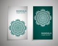 Set of flyer, cover elements of mandala pattern. Oriental motif. Hand painted texture background. Wedding invitations, cards and Royalty Free Stock Photo