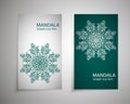 Set of flyer, cover elements of mandala pattern. Oriental motif. Hand painted texture background. Wedding invitations, cards and Royalty Free Stock Photo