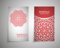 Set of flyer, cover elements of mandala pattern. Oriental motif. Hand painted texture background. Wedding invitations, cards and Royalty Free Stock Photo