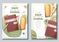 Set of flyer template with ndiary with a pencil case.. School time, back to school, education. Flyer, poster, banner Royalty Free Stock Photo