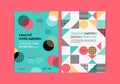 Set of Flyer templates with geometric shapes and patterns, 80s memphis geometric style.
