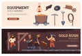 Set of flyers or banners on gold mining and rush, flat vector illustration. Royalty Free Stock Photo