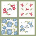 A set of flyers, brochures, templates design. Vintage cards with flower patterns and ornaments. Floral decorations Royalty Free Stock Photo