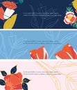 Set of flyers with flowers and place for text. Vector illustration in flat style for print Royalty Free Stock Photo