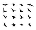 Set of flying bat silhouette icons, vector Royalty Free Stock Photo