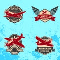 Set of flying club labels and emblems on grunge background.