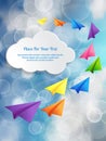 Set of flying color paper planes and white cloud text box in the Royalty Free Stock Photo