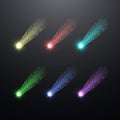 Set of flying colorful comets with stars. Royalty Free Stock Photo