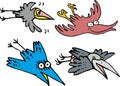 Set of flying comic cartoon crows Royalty Free Stock Photo