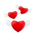 Set of flying red hearts with angel wings isolated on a white background Royalty Free Stock Photo