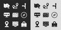 Set Folded map with push pin, Route location, Road traffic sign, Location, Monitor marker, Laptop, Map pointer star and