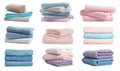 Set of folded colorful towels on white background Royalty Free Stock Photo