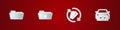 Set Folder, Delete folder, Refund money and Car sharing icon. Vector