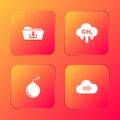 Set Folder download, Methane emissions reduction, Bomb ready to explode and Music streaming service icon. Vector Royalty Free Stock Photo