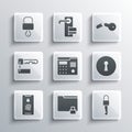 Set Folder and lock, Locked key, Keyhole, House intercom system, Mobile with fingerprint scan, Marked, and Broken icon Royalty Free Stock Photo